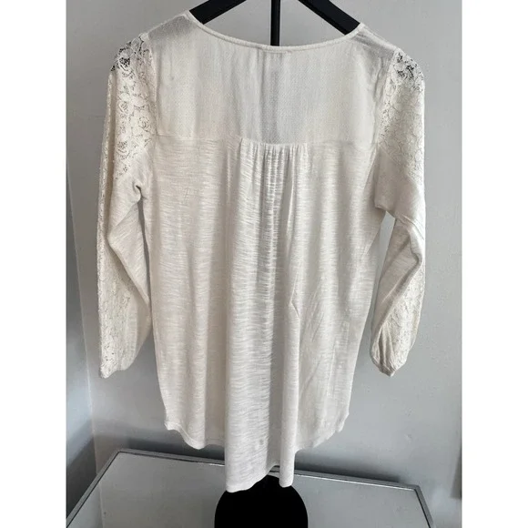 Lucky Brand XS Lace Boho Peasant Top Cream Crochet‎ Romantic Festival Blouse - Picture 2 of 8